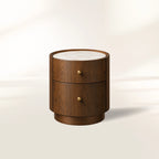 Ashbrook Round Nightstand Solid Oak Base Marble Bedside Table with 2 Soft-Close Drawers