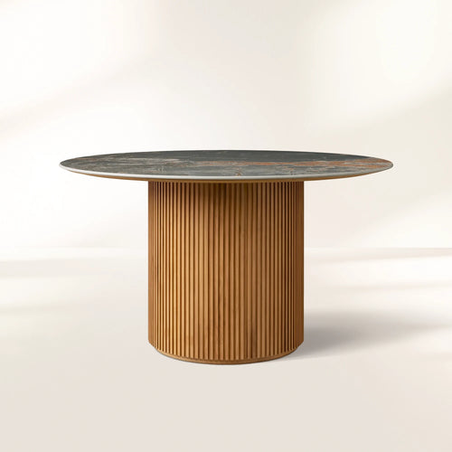 Beaumont Outdoor Teak Round Dining Table with Sintered Stone Top Grade-A Teak Base