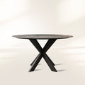Outdoor Round Dining Table with Stone Top Apex X-Base