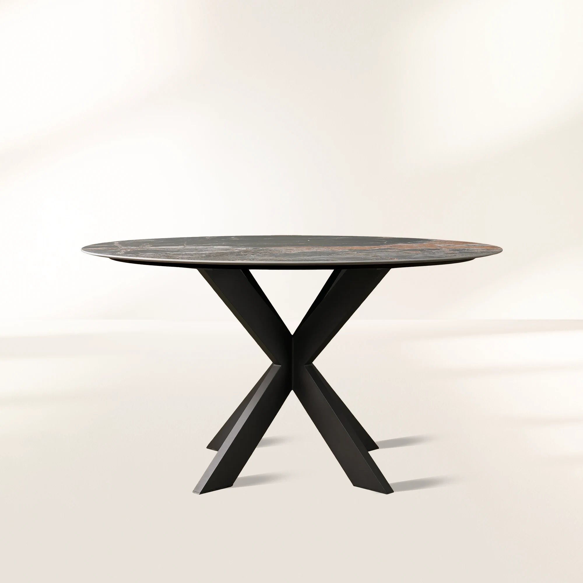 Outdoor Round Dining Table with Stone Top Apex X-Base