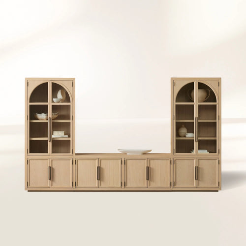 Hattie Arched Glass Cabinet 3-Piece Wall Unit with Oak Media Console