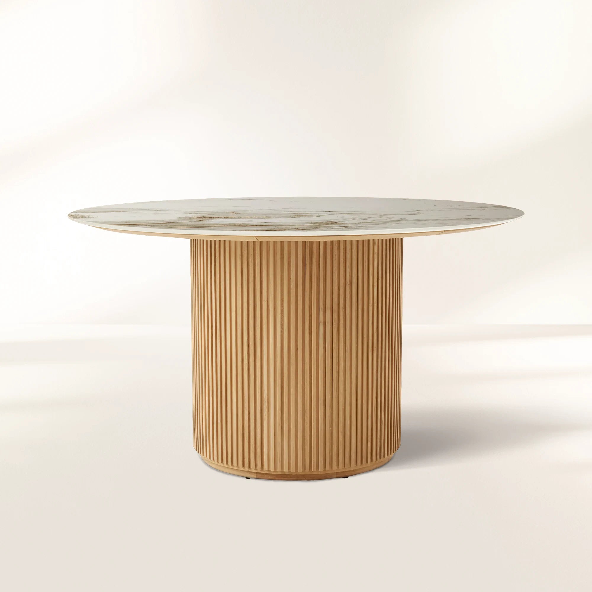 Beaumont Outdoor Teak Round Dining Table with Sintered Stone Top Grade-A Teak Base