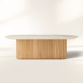 Beaumont Outdoor Teak Dining Table with Stone Top Modern Curved Dining Table