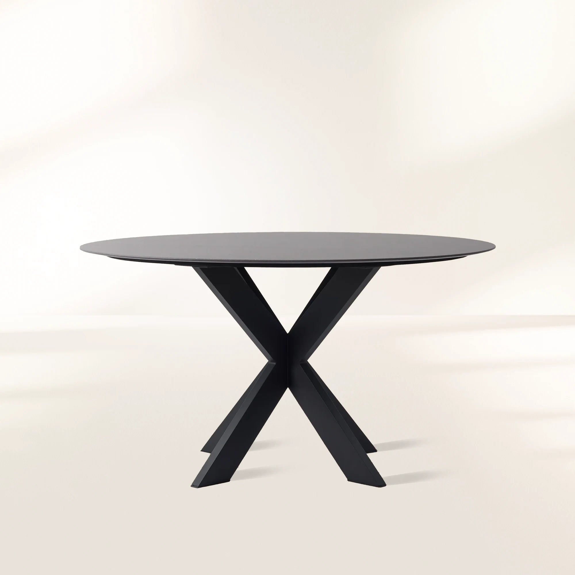 Outdoor Round Dining Table with Stone Top Apex X-Base