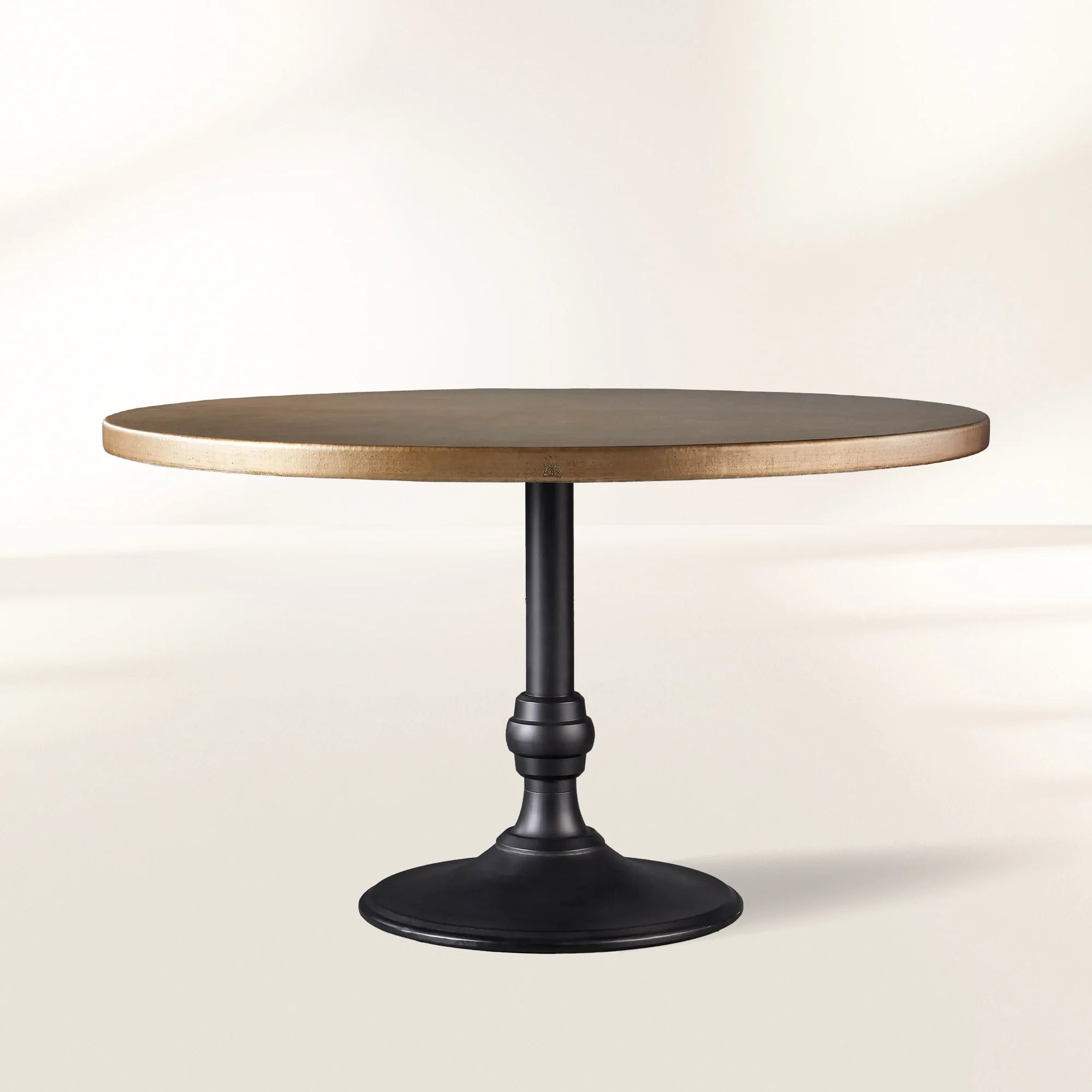 Recycled French Metal Bistro Dining Table with Cast Iron Wade Base Black and Gold Small Dining Table
