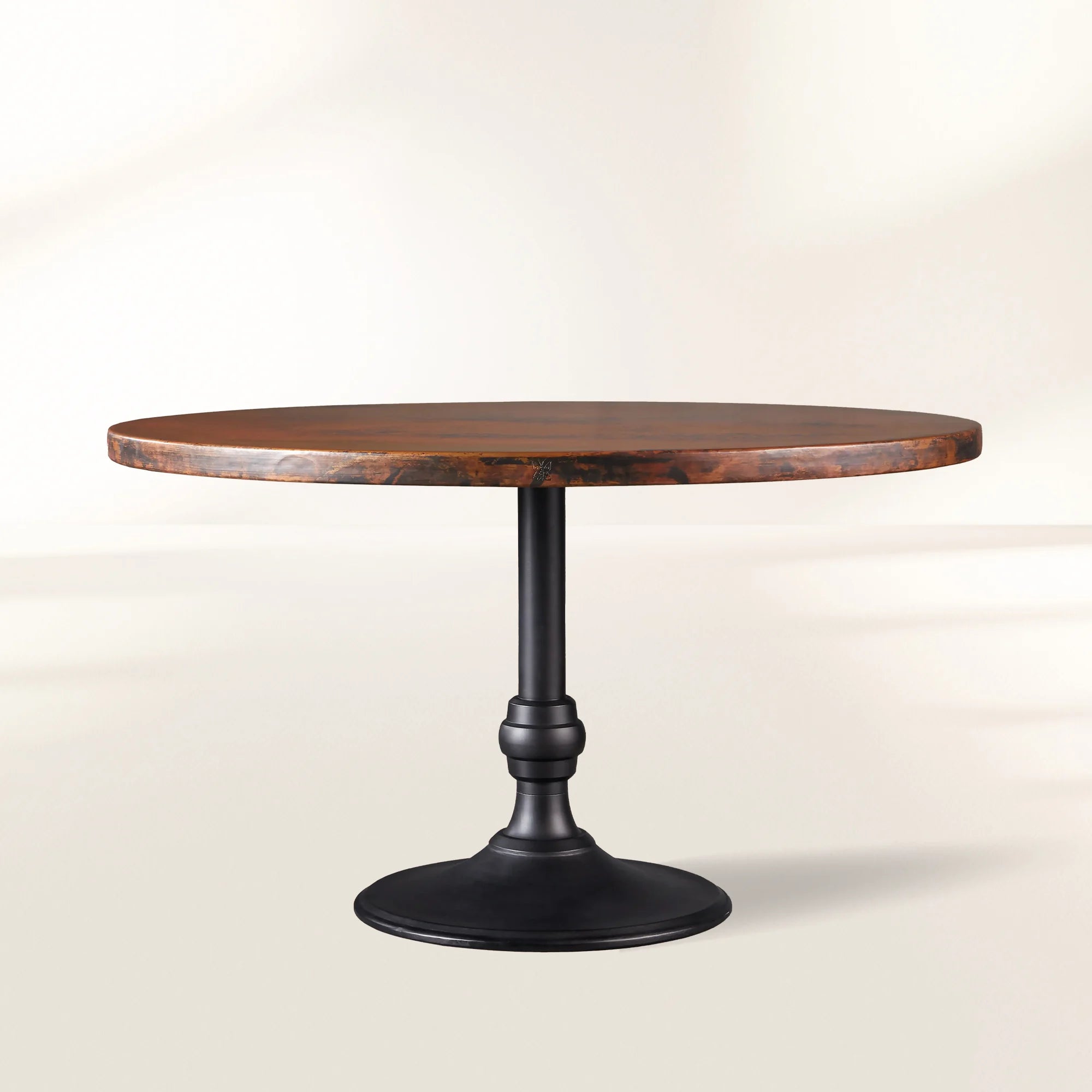 Recycled French Metal Bistro Dining Table with Cast Iron Wade Base Black and Gold Small Dining Table
