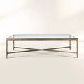 Thaddeus Hand-Forged Glass Coffee Table Square Metal for Living Room