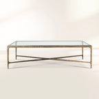 Thaddeus Hand-Forged Glass Coffee Table Square Metal for Living Room