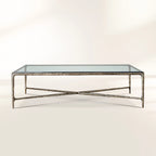 Thaddeus Hand-Forged Glass Coffee Table Square Metal for Living Room