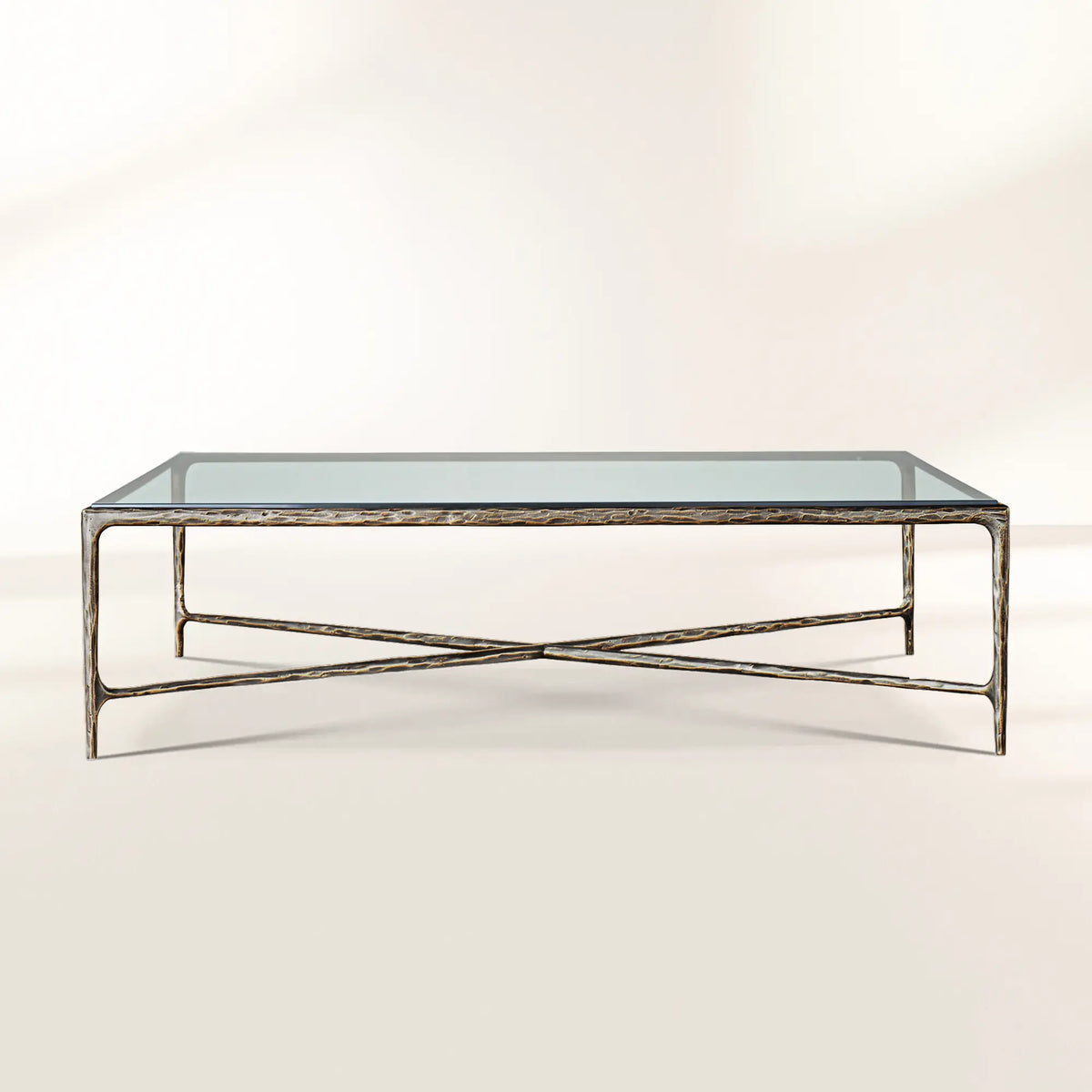 Thaddeus Hand-Forged Glass Coffee Table Square Metal for Living Room