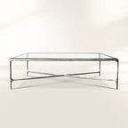 Thaddeus Hand-Forged Glass Coffee Table Square Metal for Living Room