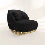 Luxury Sculptural Armchair with Polished Hammered Brass Base & Organic Curved Design