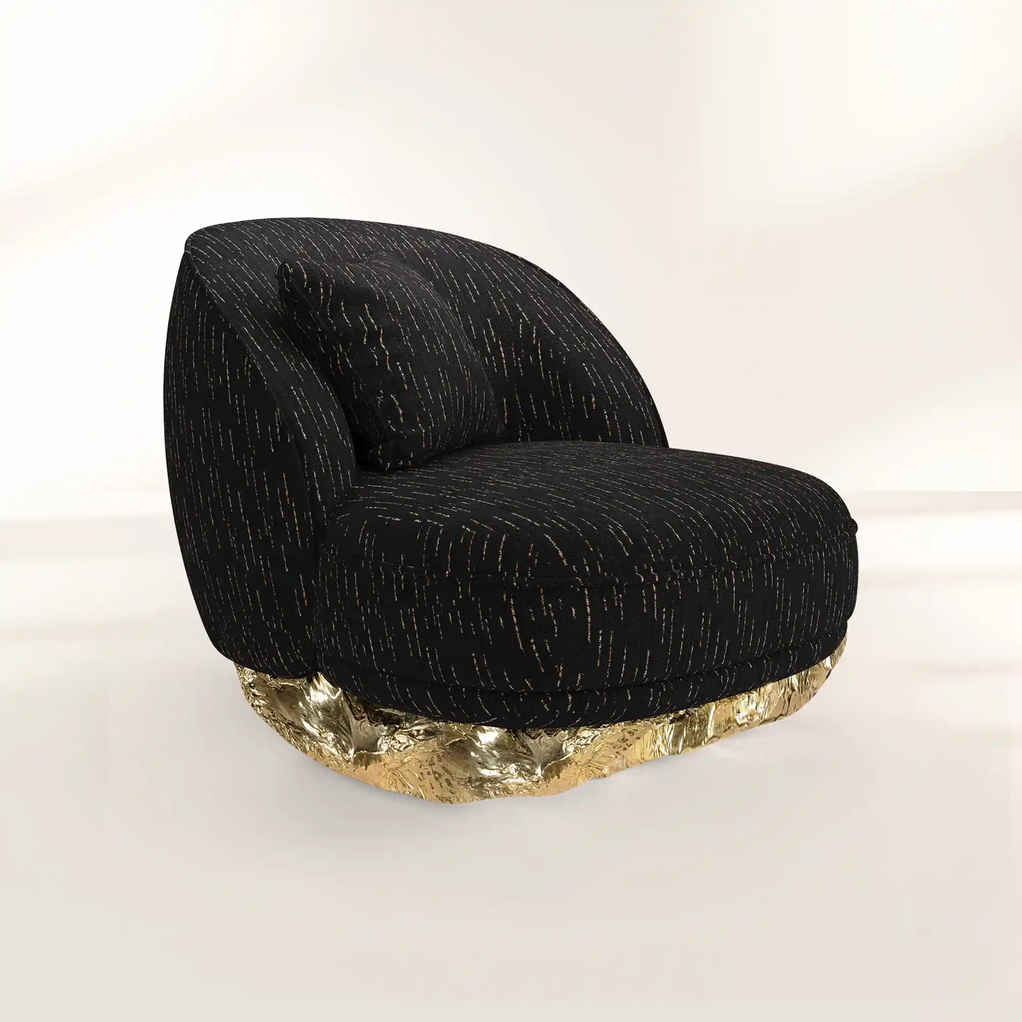 Luxury Sculptural Armchair with Polished Hammered Brass Base & Organic Curved Design