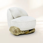 Luxury Sculptural Armchair with Polished Hammered Brass Base & Organic Curved Design