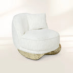 Luxury Sculptural Armchair with Polished Hammered Brass Base & Organic Curved Design