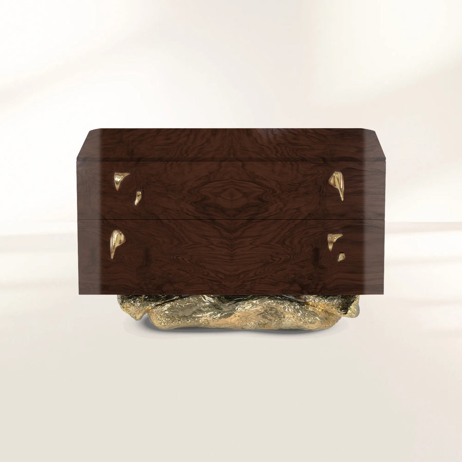 Angra Walnut Root Organic Gold Base Luxury Nightstand