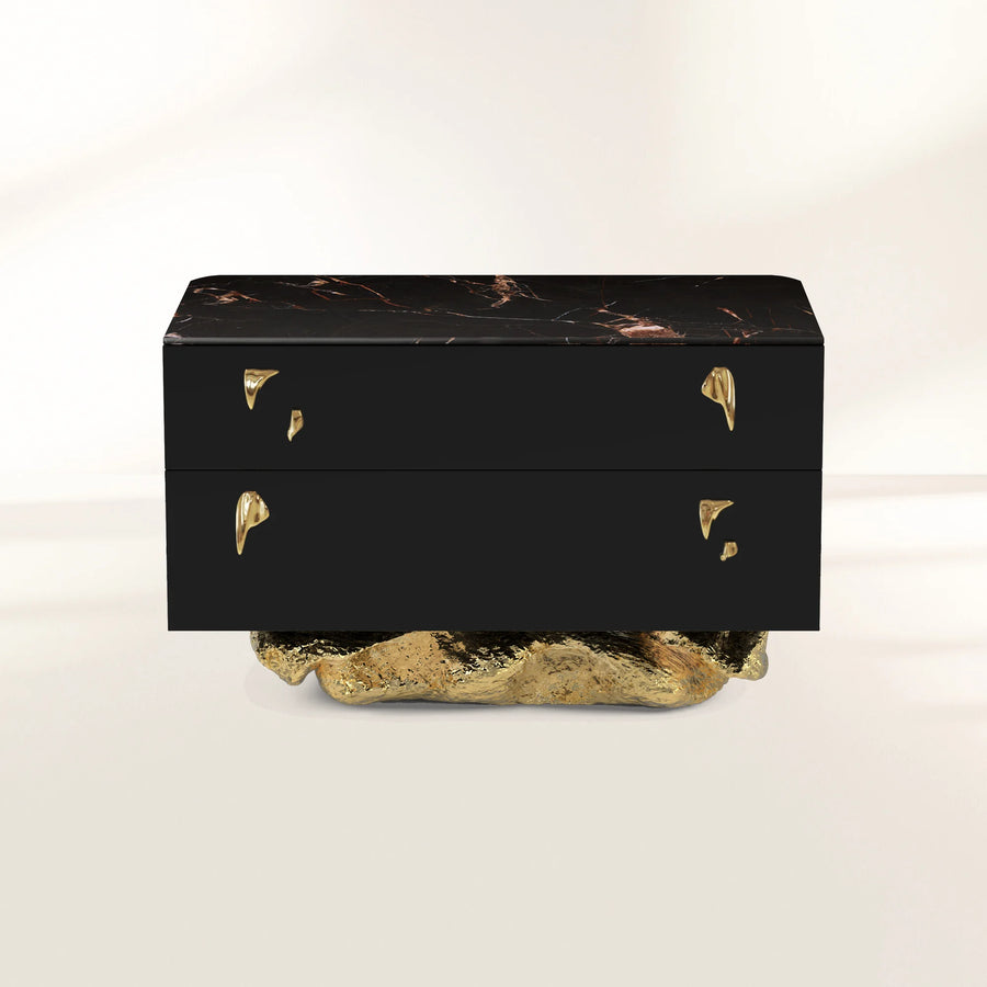 Angra Organic Brass Base Marble Top Luxury Nightstand