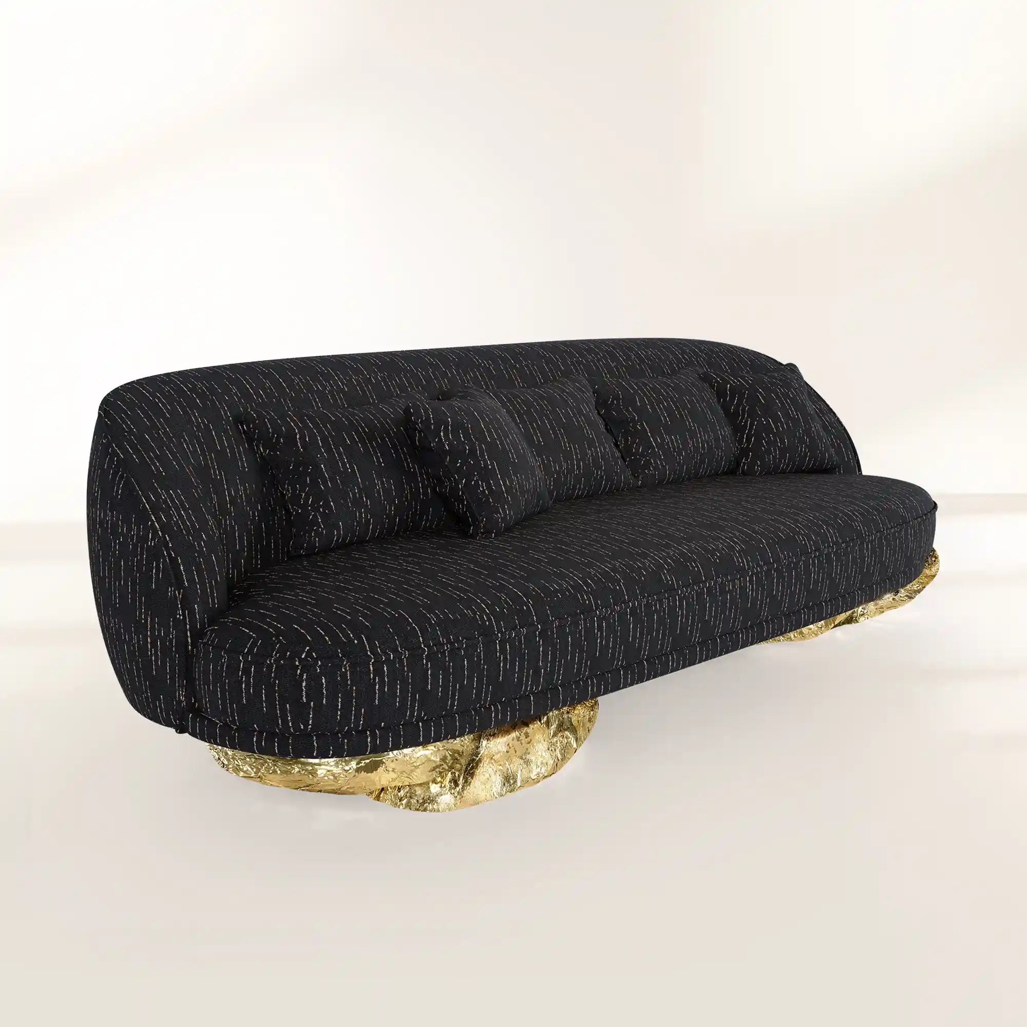 Luxury Sculptural Sofa with Polished Hammered Brass Base & Organic Curved Design