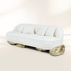 Luxury Sculptural Sofa with Polished Hammered Brass Base & Organic Curved Design