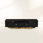 Luxury Black Gold Media Console with Marble Top & Hidden Storage