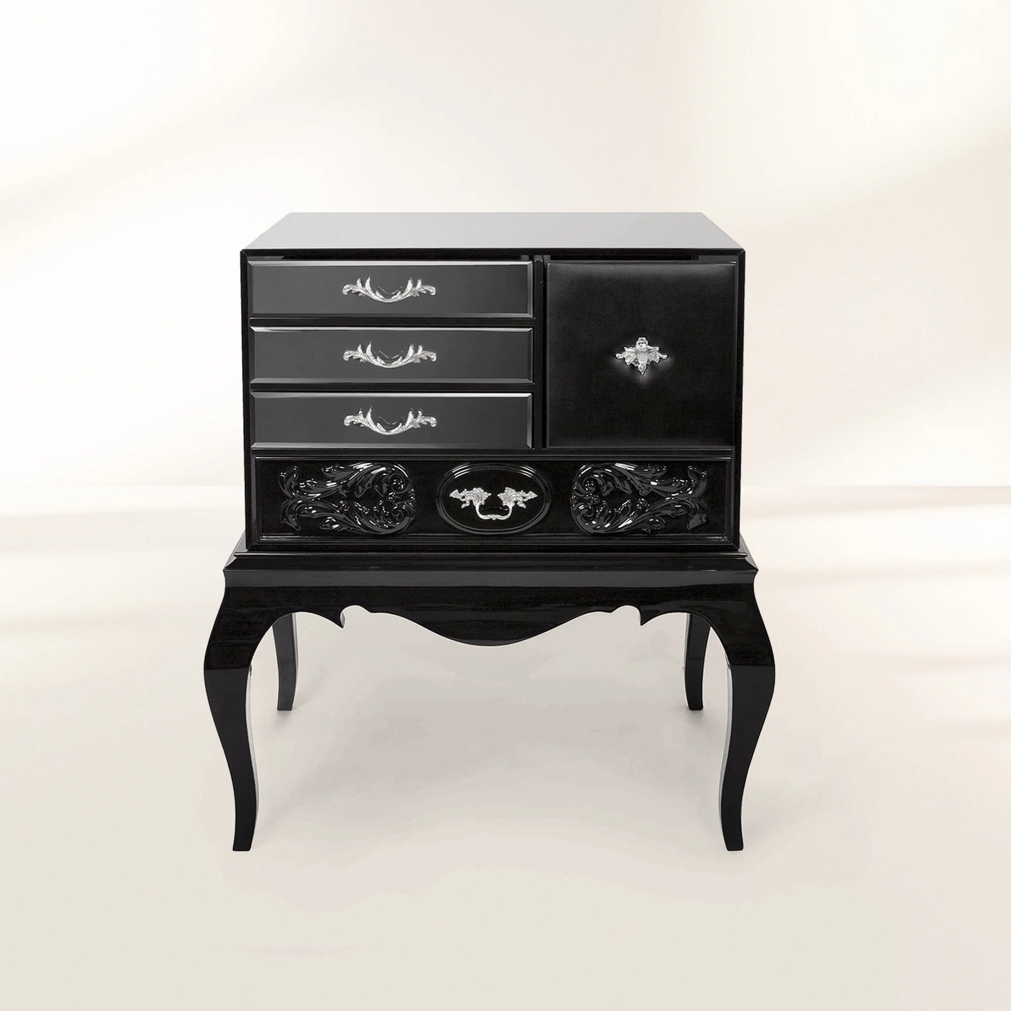 Brooklyn Baroque High Gloss Black Luxury Bedside Nightstand