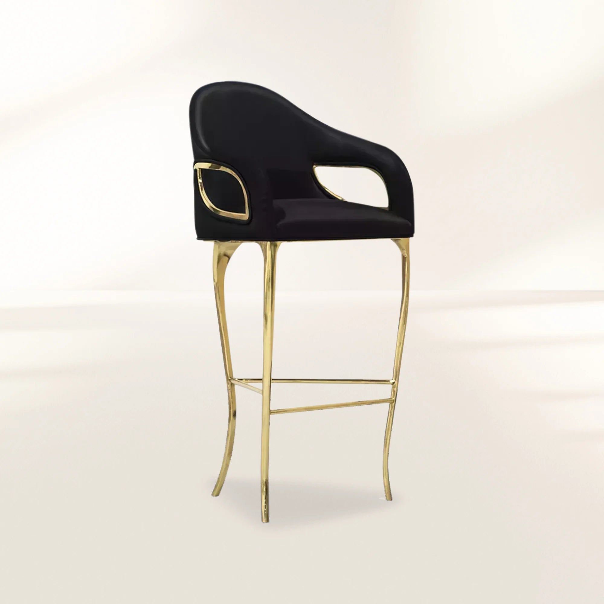 Chandra Curved Cutout Polished Brass High Back Bar Stool