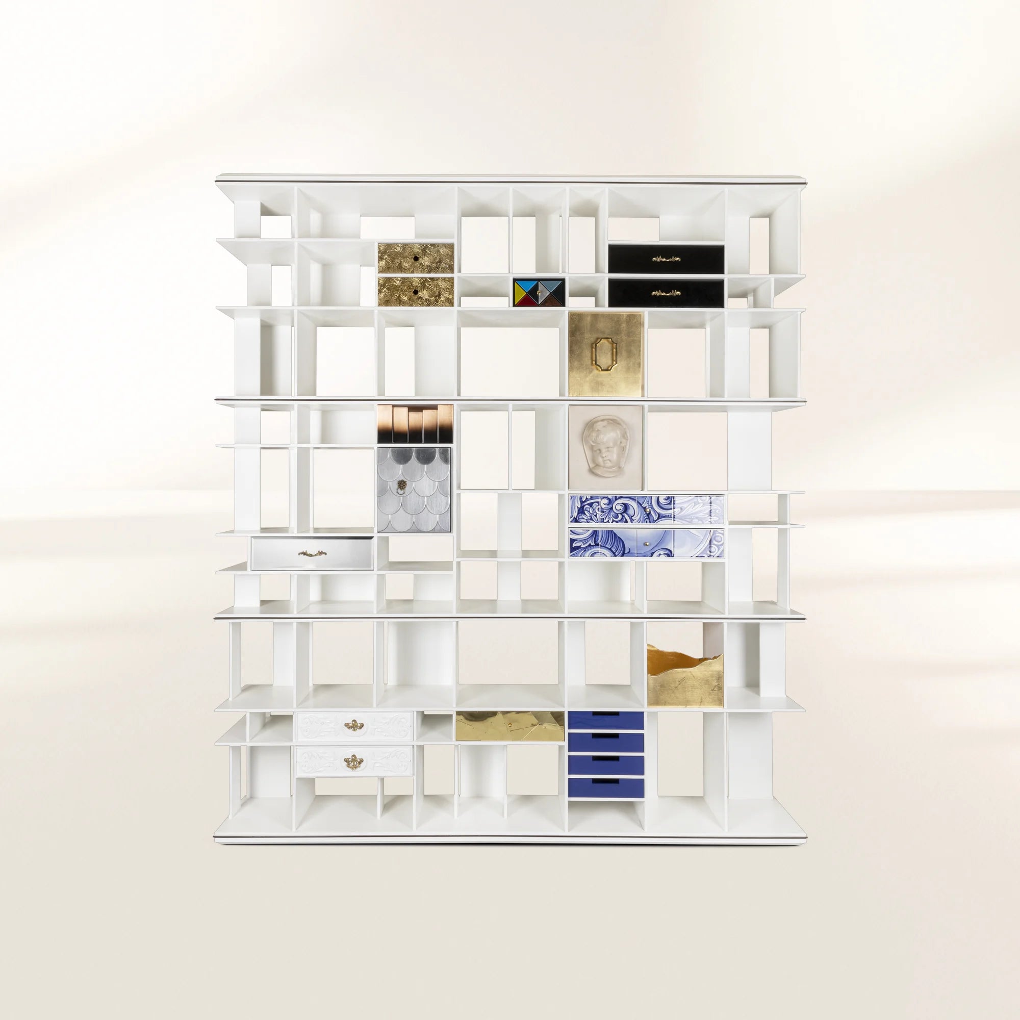 Luxury Glass Display Cabinet with Brass Accents, Curio Storage & Designer Shelving