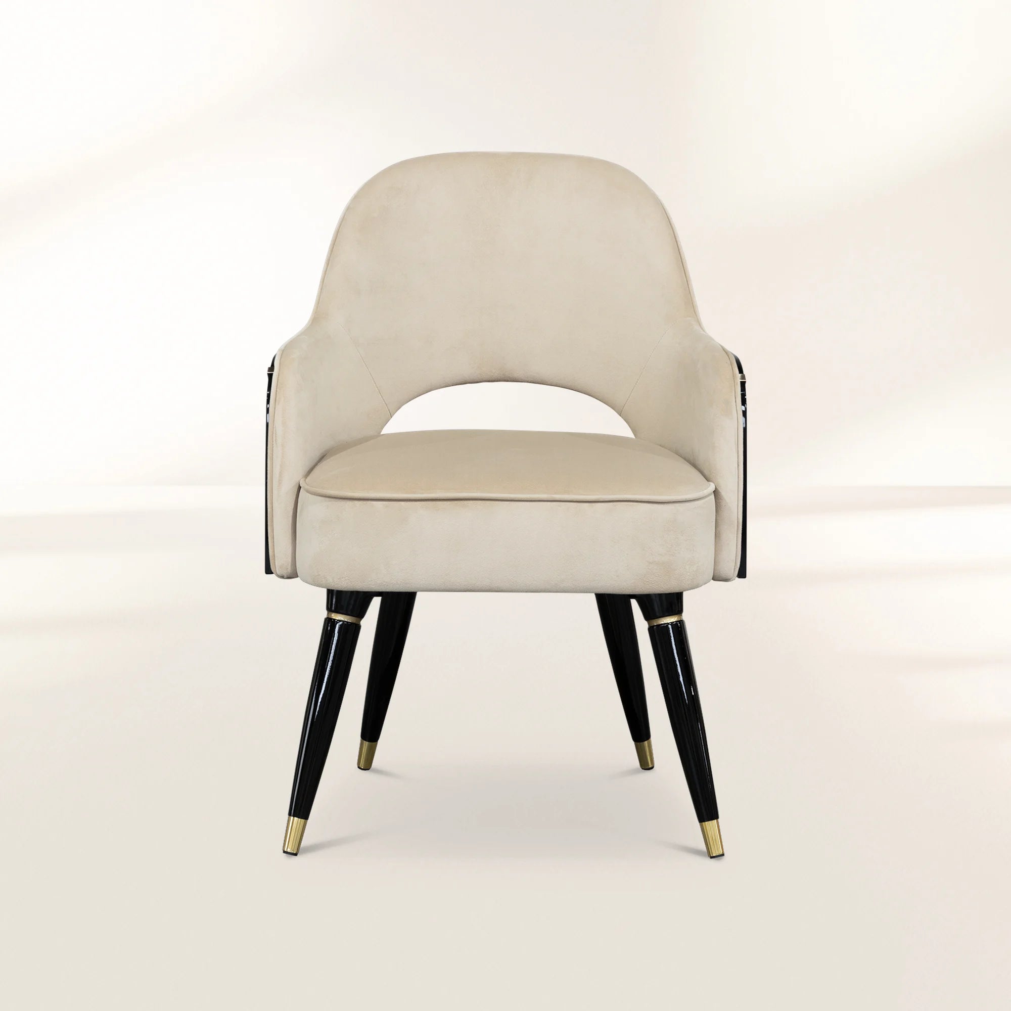 Collins with Armrest II Velvet Luxury Lacquered Dining Chair