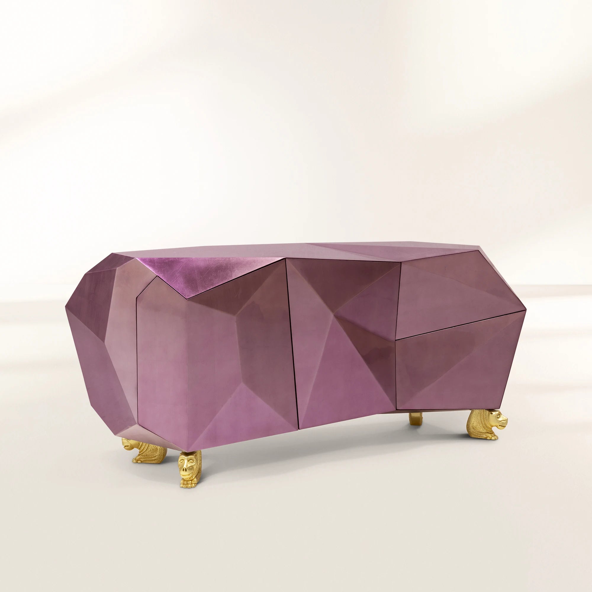 Luxury Diamond-Inspired Sideboard Cabinet with Black Gold Finish & Hidden Storage