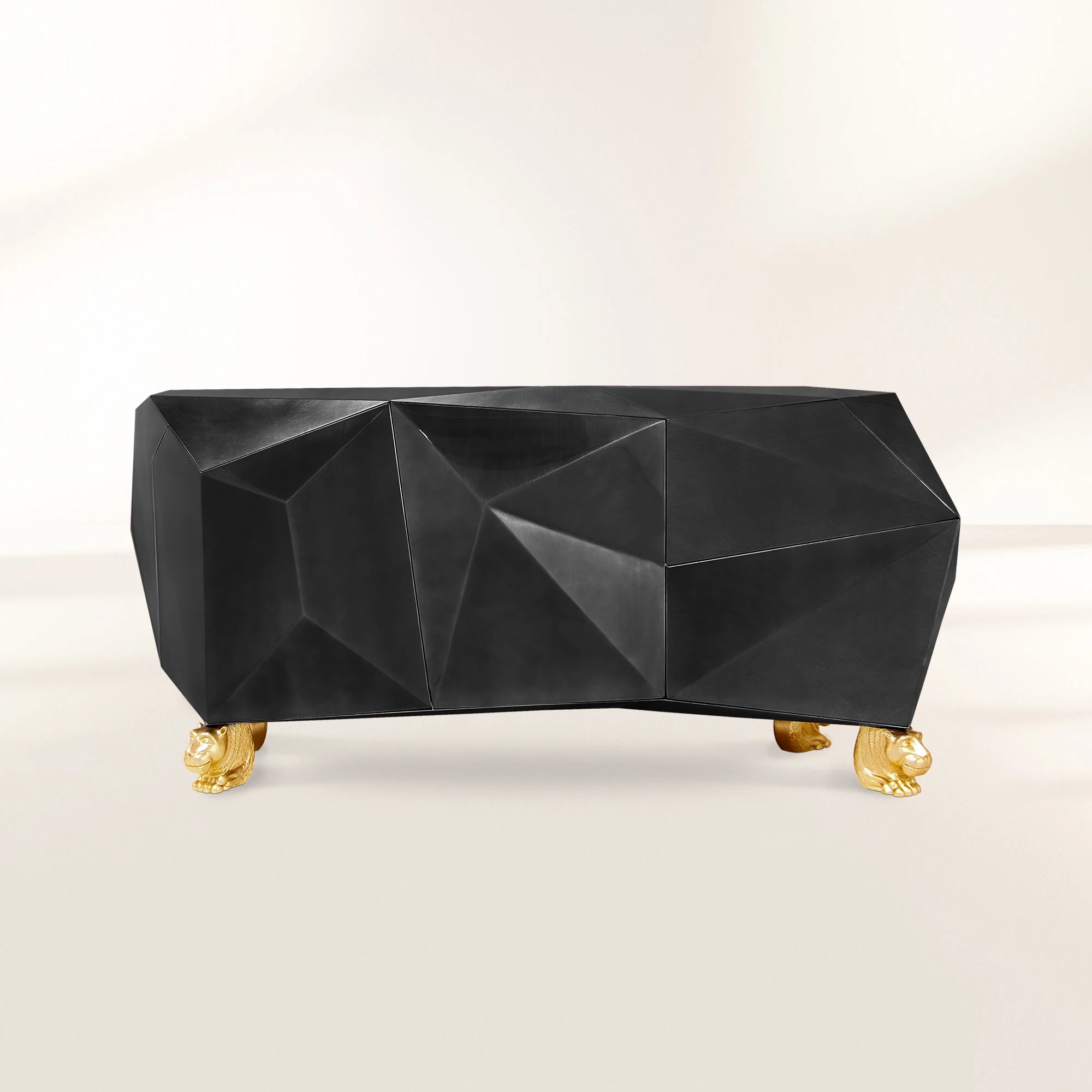Luxury Diamond-Inspired Sideboard Cabinet with Black Gold Finish & Hidden Storage