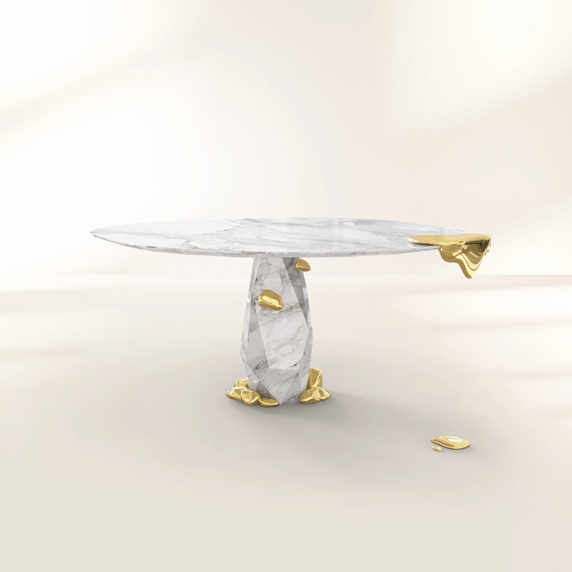 Diamond Marble & Brass Round Dining Table