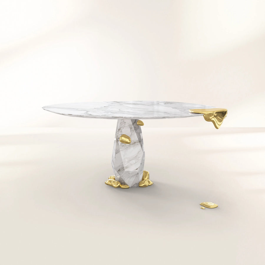 Diamond Marble & Brass Round Dining Table