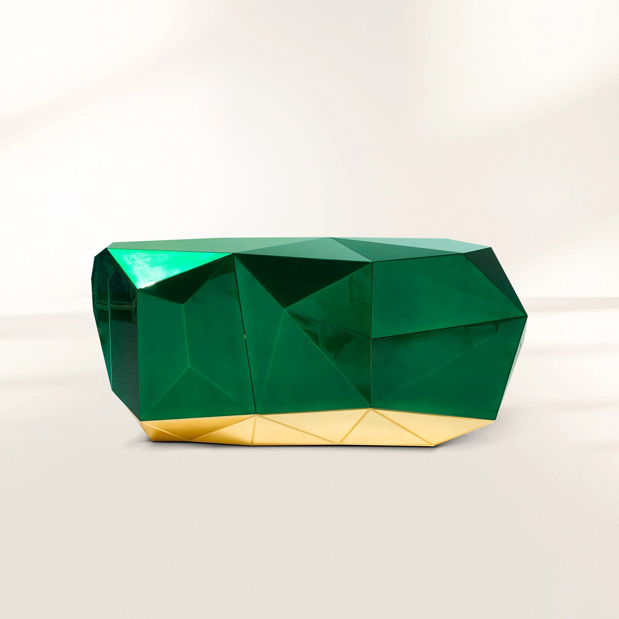 Luxury Emerald Green Sideboard Cabinet with Diamond-Inspired Faceted Design