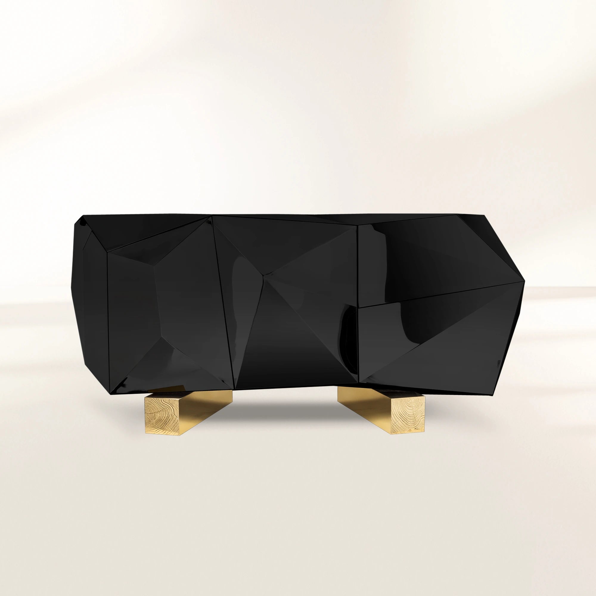 Luxury Black Faceted Sideboard Buffet Cabinet with Hidden Storage