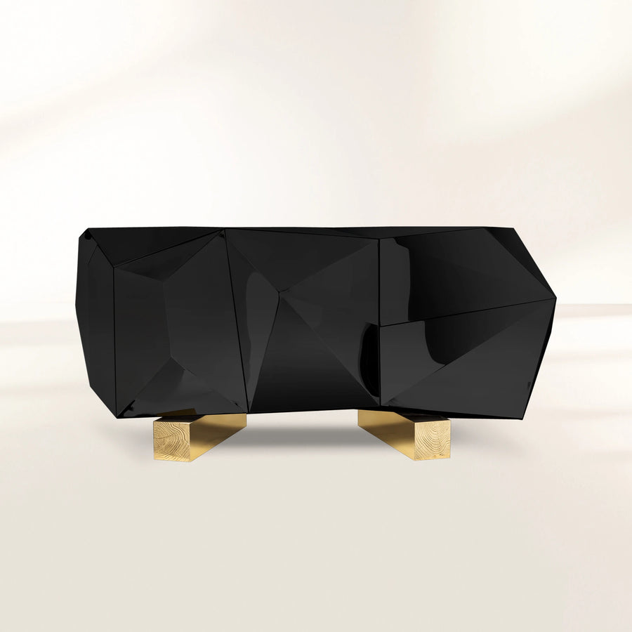 Luxury Black Faceted Sideboard Buffet Cabinet with Hidden Storage
