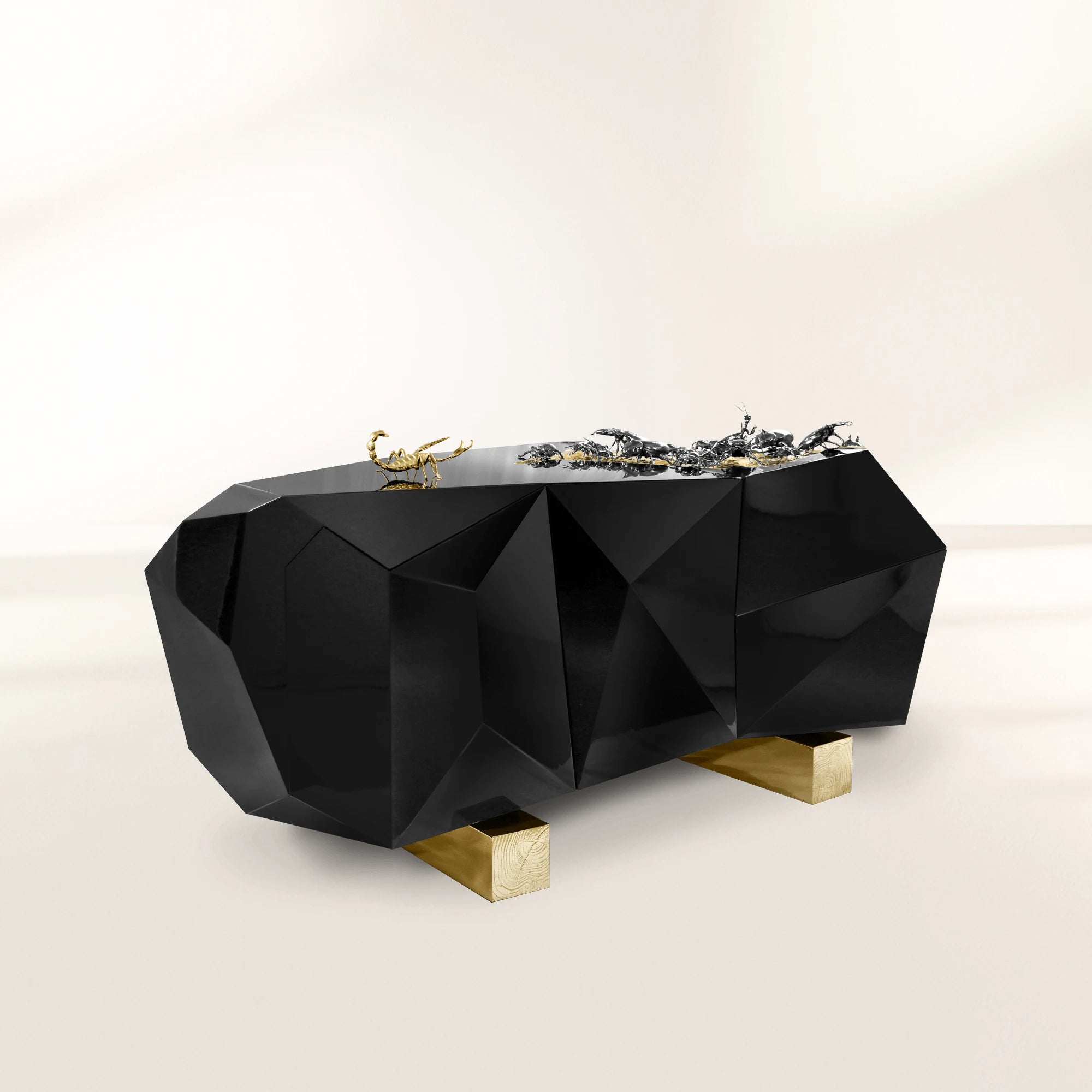 Luxury Diamond-Inspired Sideboard Buffet Cabinet with Black Gold Finish