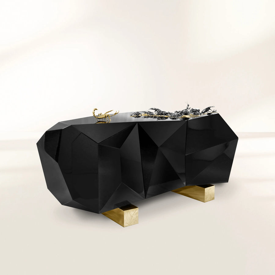 Luxury Diamond-Inspired Sideboard Buffet Cabinet with Black Gold Finish