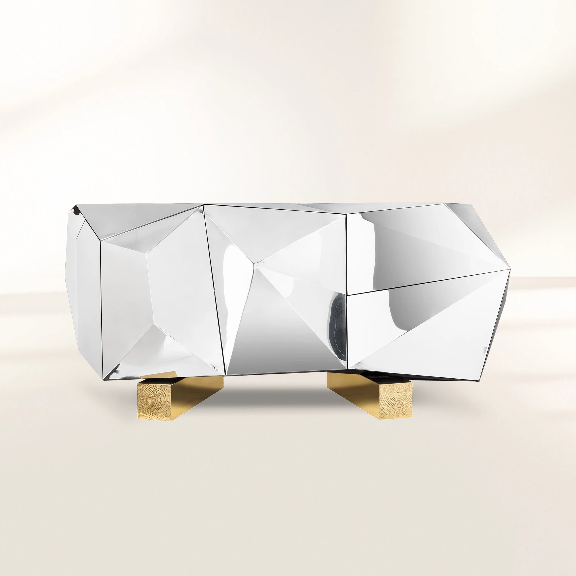 Luxury Black Faceted Sideboard Buffet Cabinet with Hidden Storage