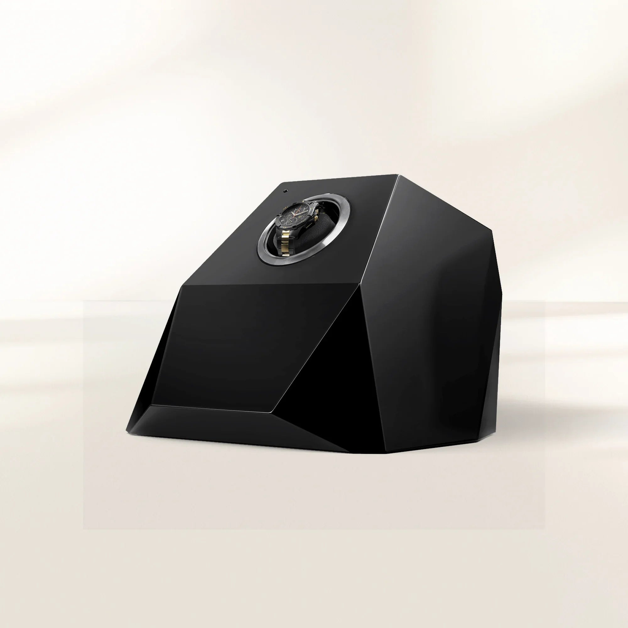 Luxury Diamond Watch Winder with Sculptural Faceted Design & Premium Single Rotor System