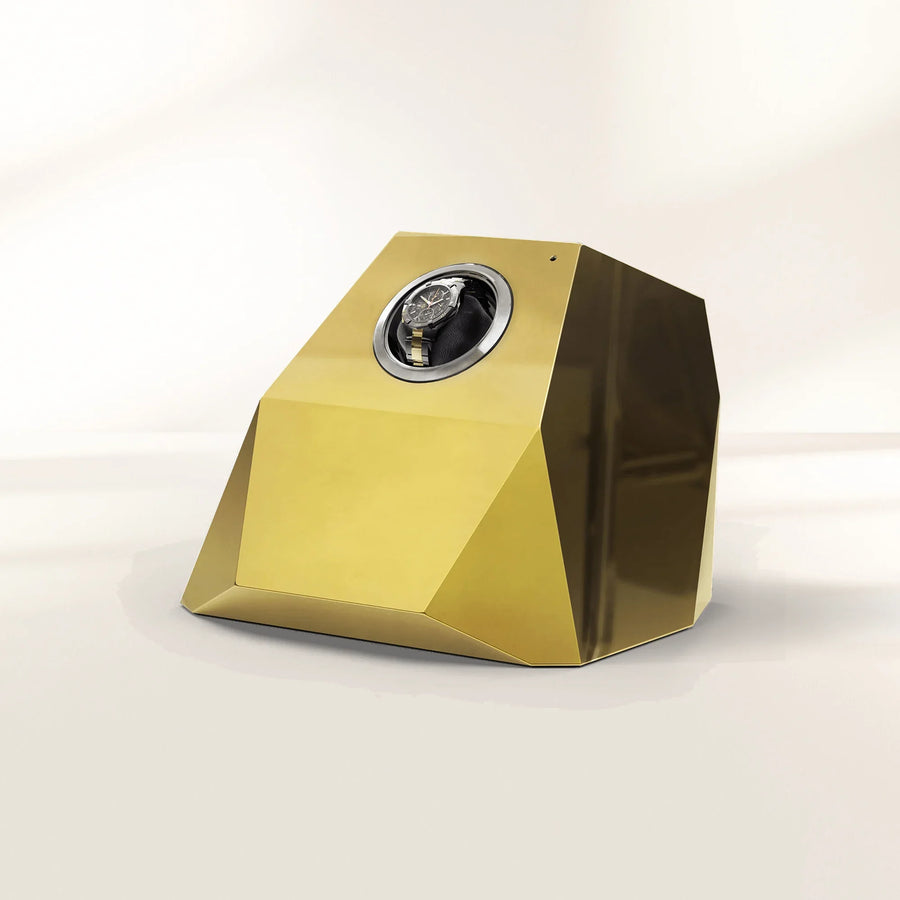 Luxury Diamond Watch Winder with Sculptural Faceted Design & Premium Single Rotor System