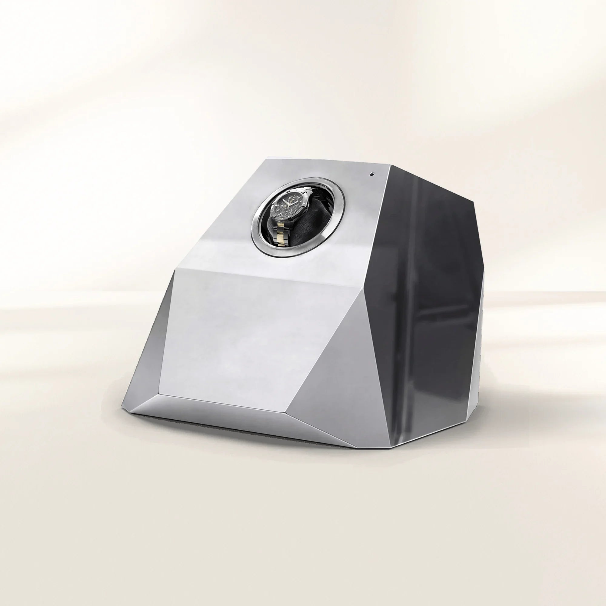 Luxury Diamond Watch Winder with Sculptural Faceted Design & Premium Single Rotor System