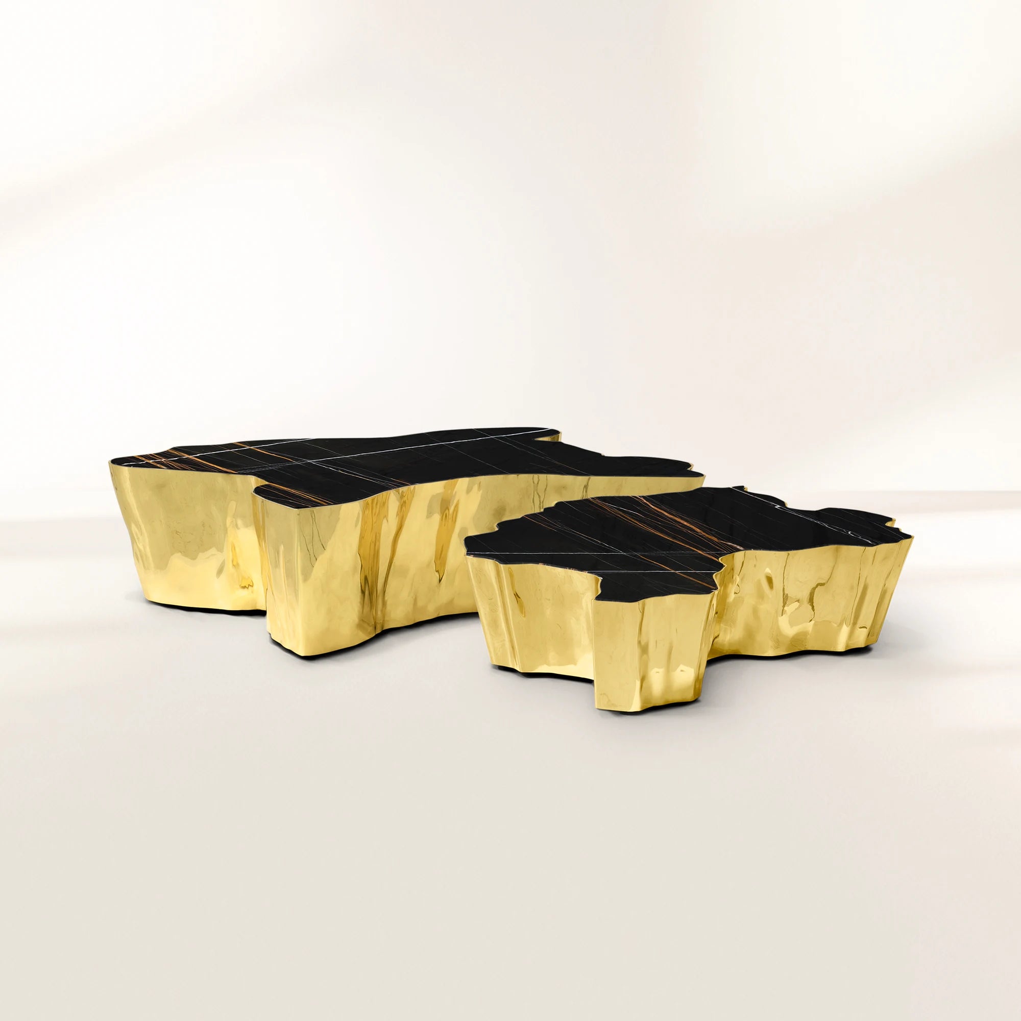 Luxury Patina Brass Coffee Table with Organic Sculptural Design & Handcrafted Finish Center Tea Table