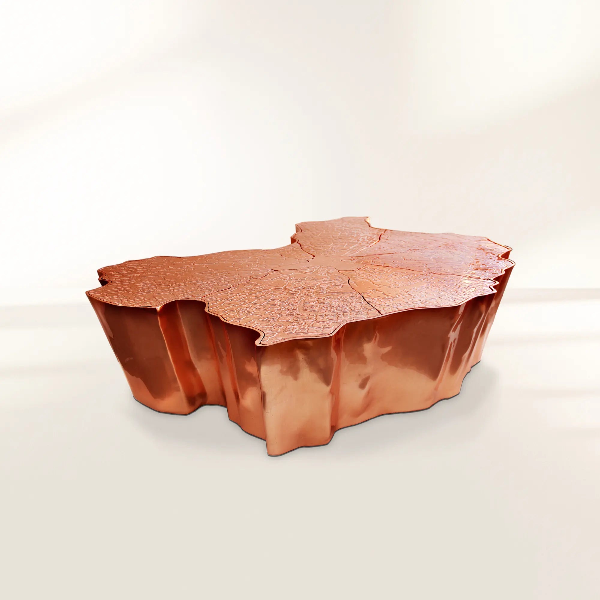 Luxury Patina Brass Coffee Table with Organic Sculptural Design & Handcrafted Finish Center Tea Table