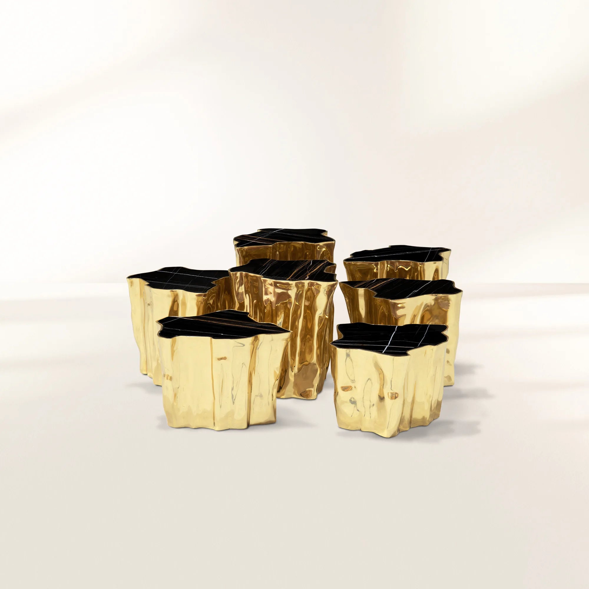 Luxury White Coffee Table with Sculptural Gold Base & Organic Modern Design Center Tea Table