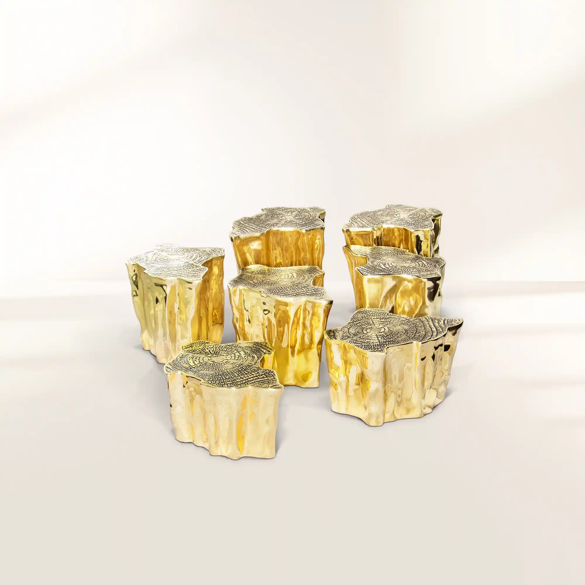 Luxury White Coffee Table with Sculptural Gold Base & Organic Modern Design Center Tea Table