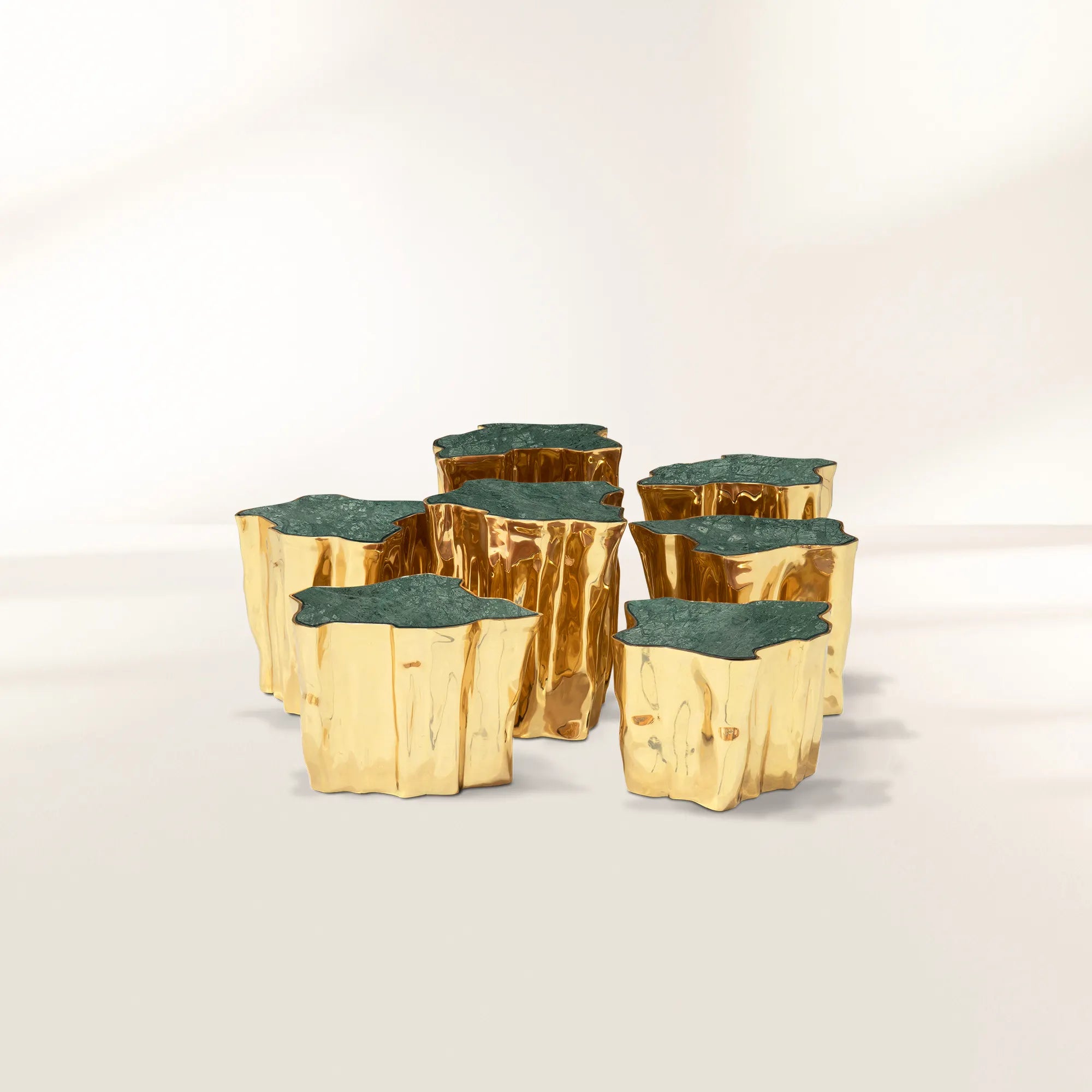 Luxury White Coffee Table with Sculptural Gold Base & Organic Modern Design Center Tea Table