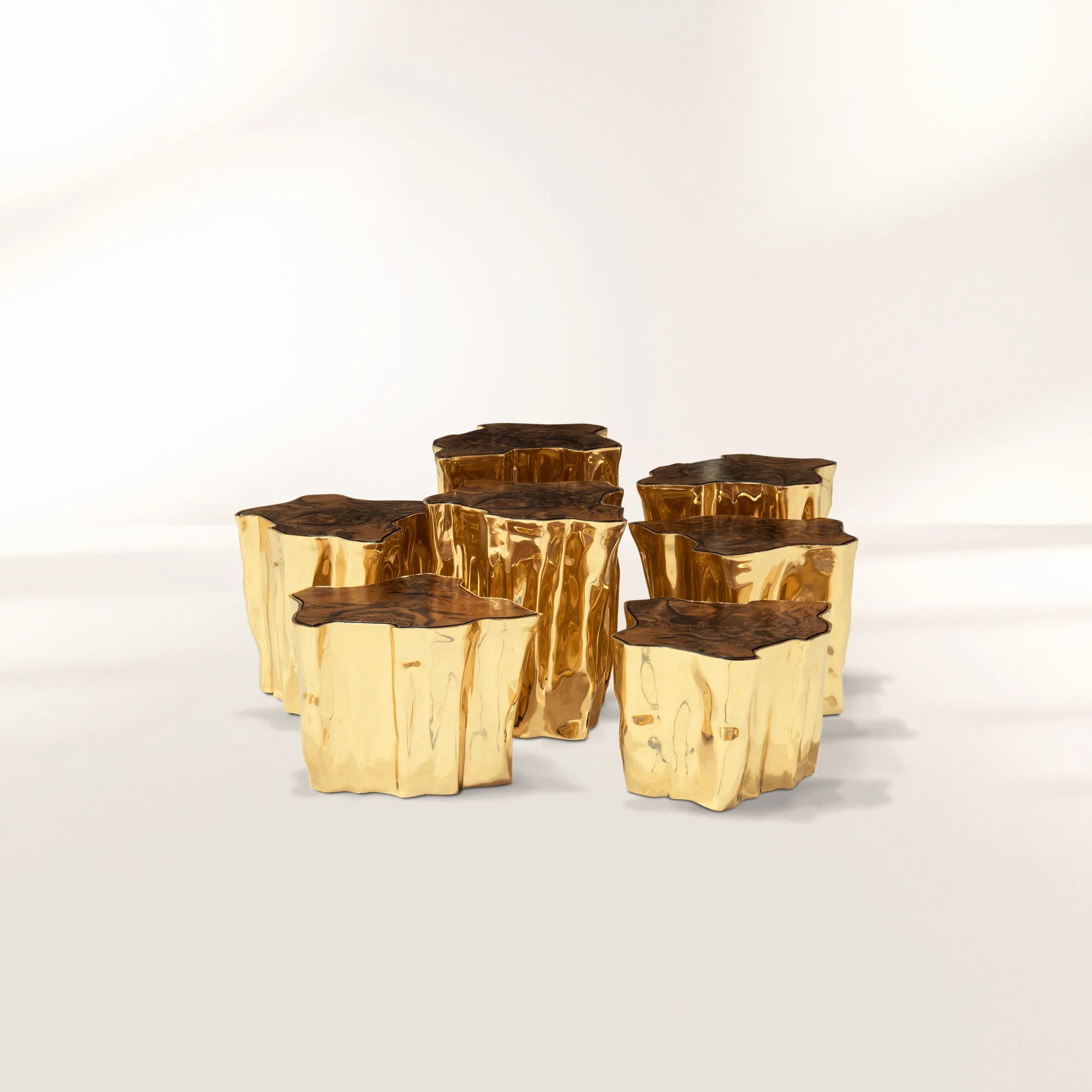 Luxury White Coffee Table with Sculptural Gold Base & Organic Modern Design Center Tea Table