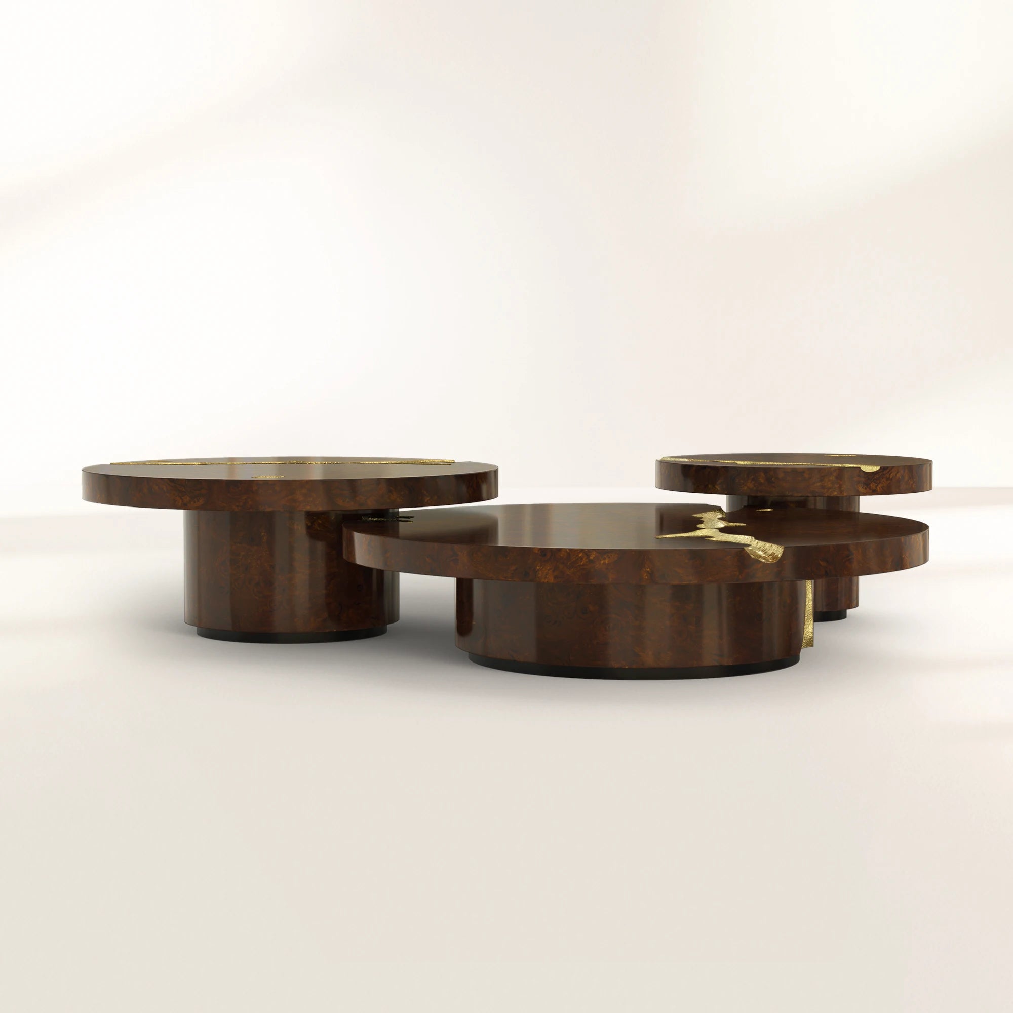 Luxury Gold Coffee Table with Round Glass Top & Sculptural Brass Base Center Tea Table