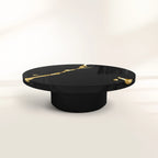 Luxury Gold Coffee Table with Round Glass Top & Sculptural Brass Base Center Tea Table