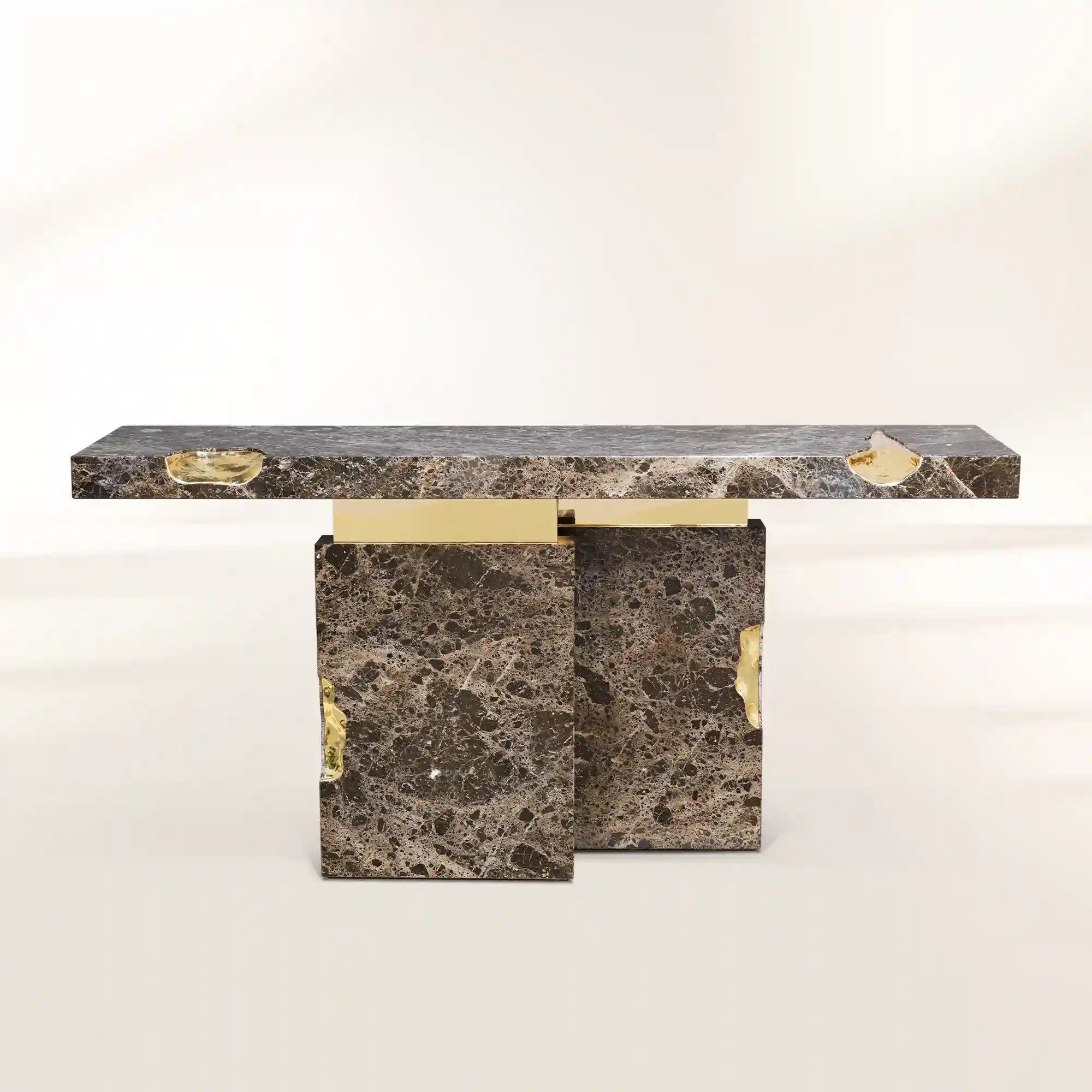 Empire Consoles Hammered Gilded Brass Entryways Cabinet Table